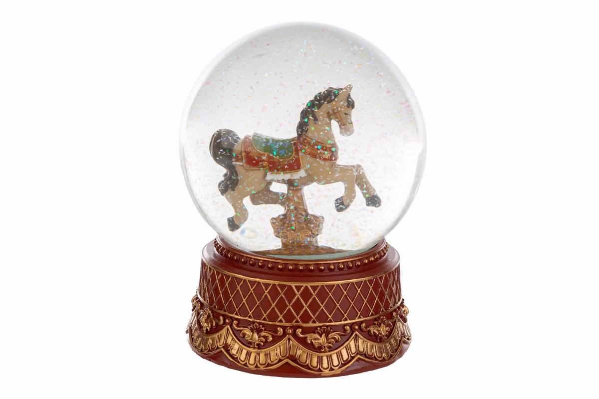 Cavalluccio sfera vetro e musica h.17,5cm