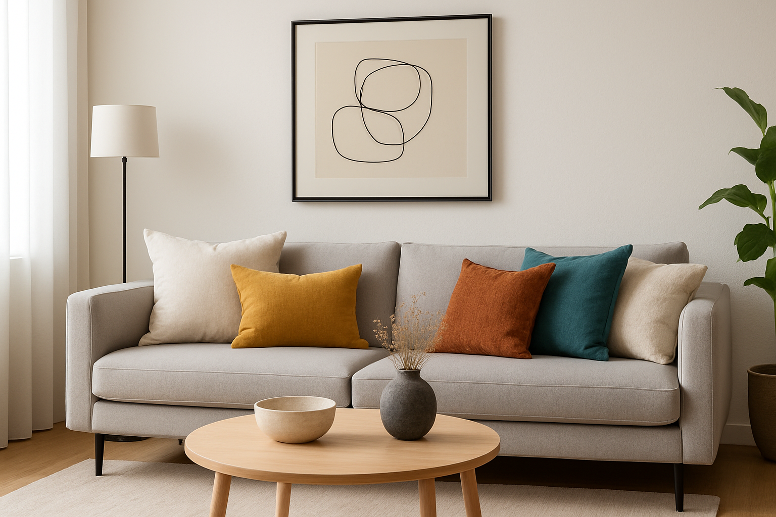 cuscini arredo in soggiorno moderno con divano